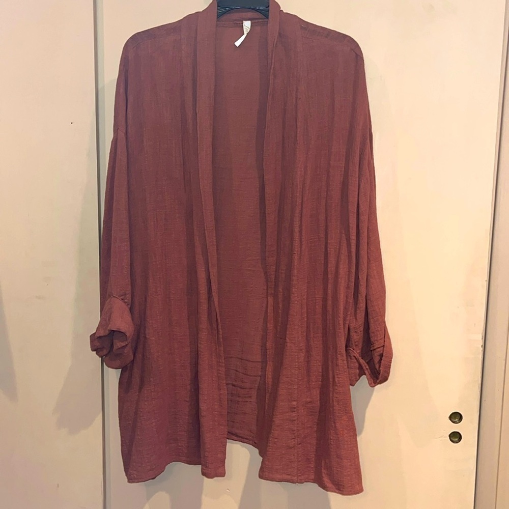 Love In kimono open lagen loom jacket in one size or XL rust mauve color